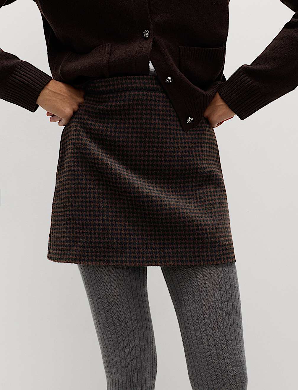 Micro Dogtooth Check Mini A-Line Skirt