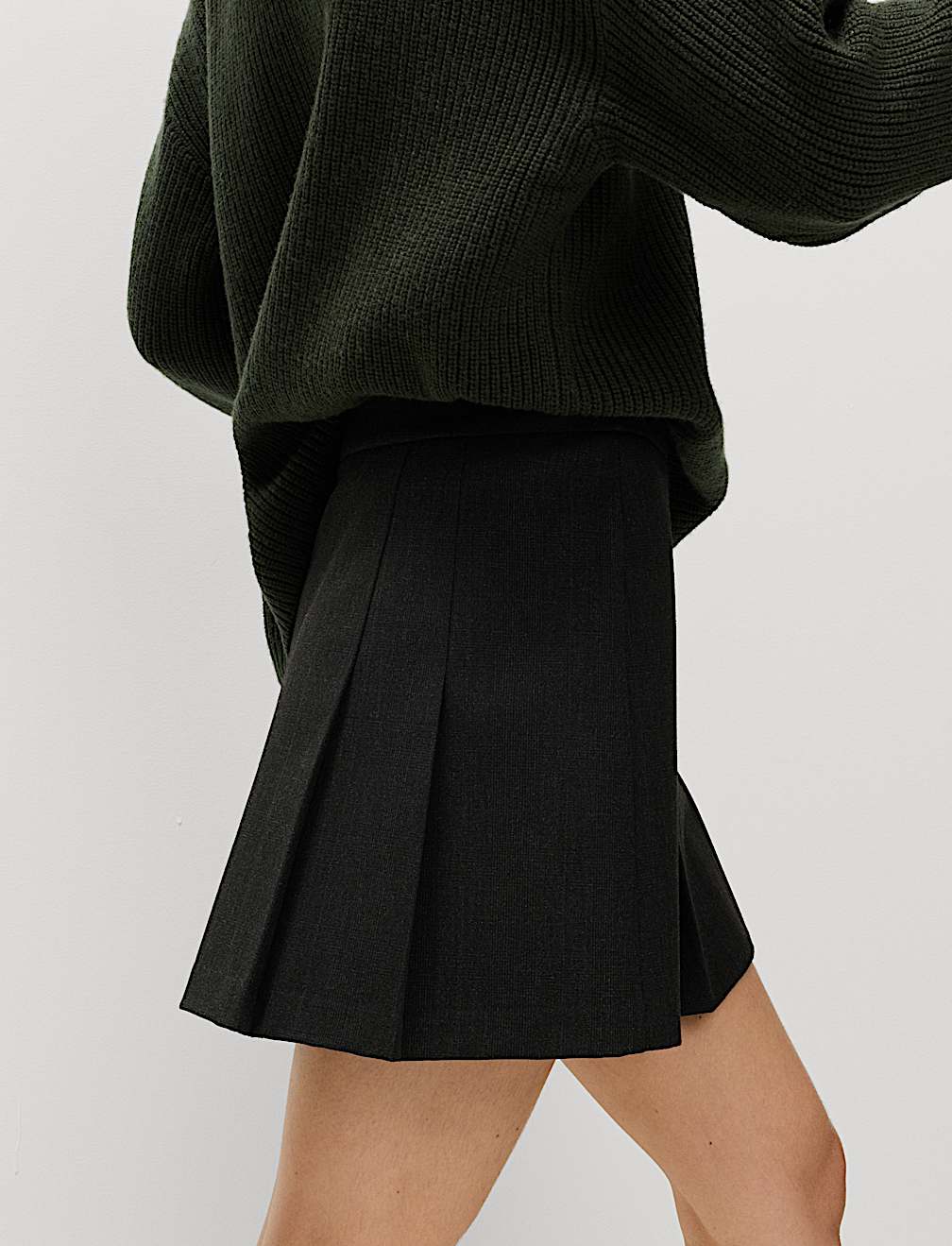 Check Pleated Mini Skirt