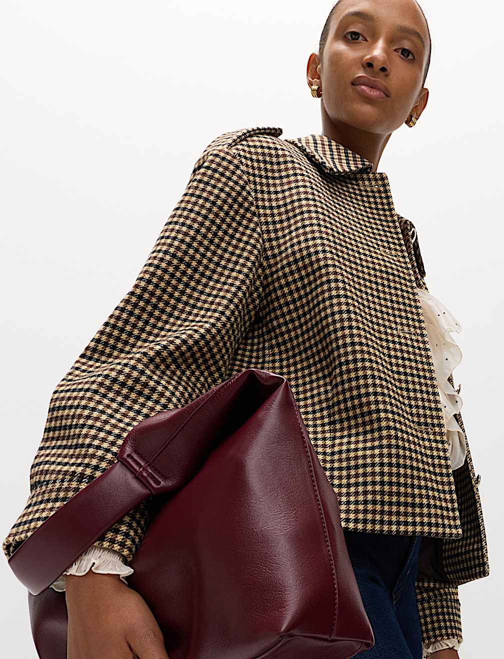 Checked Collared Short Jacket