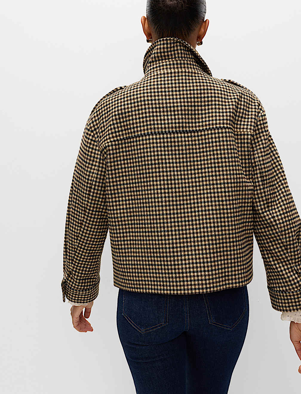 Checked Collared Short Jacket