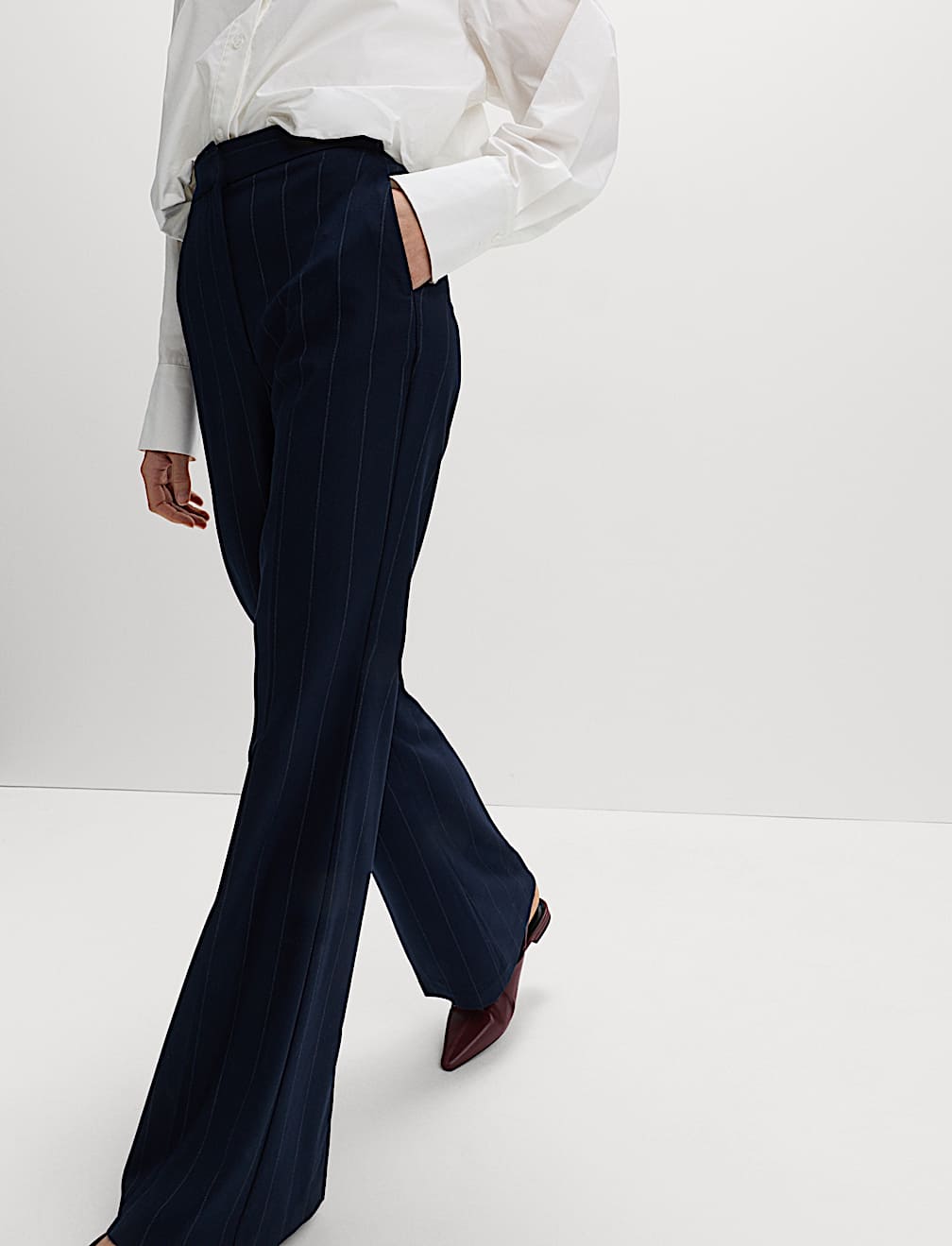 Striped Slim Fit Flare Trousers