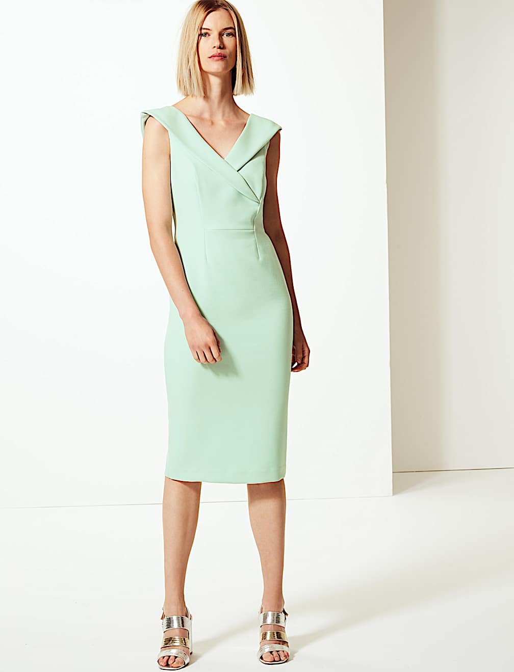 Double Crepe Short Sleeve Bodycon Dress