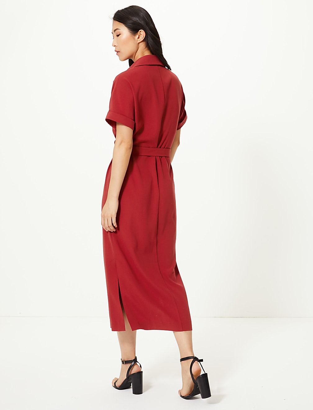 Crepe Tie Front Midi Shirt Dress