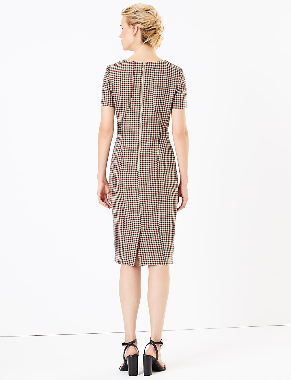 Checked Knee Length Bodycon Dress