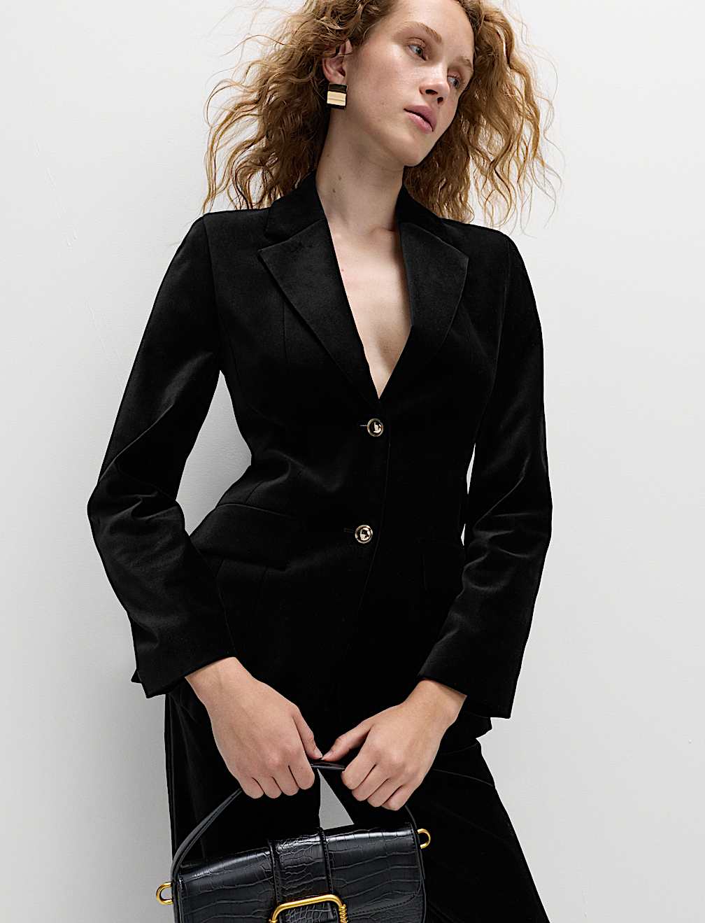 Cotton Rich Velvet Waisted Tailored Blazer