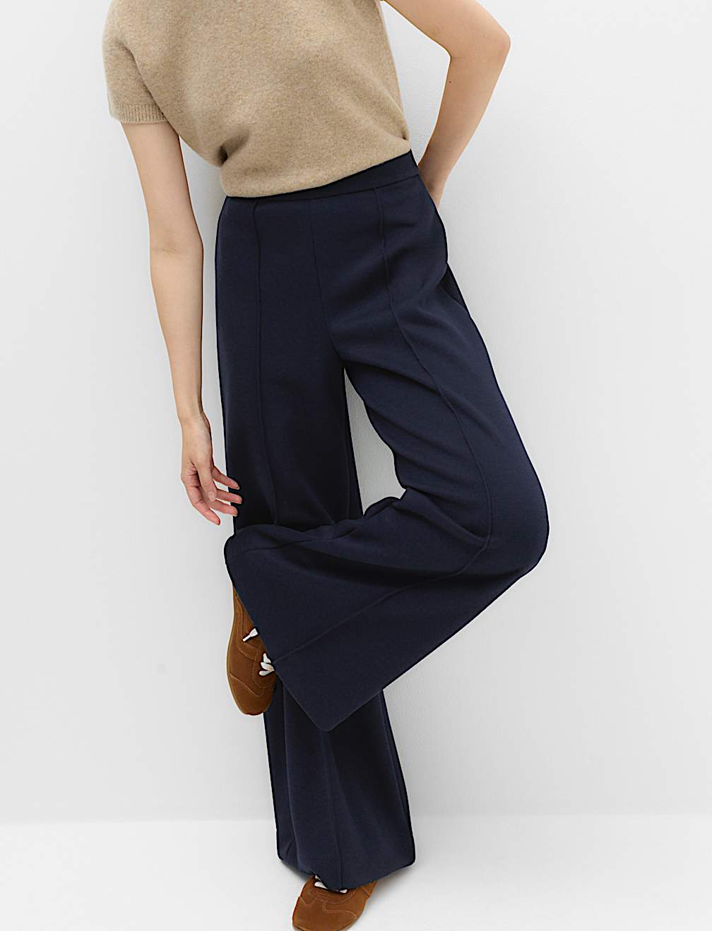Premium Jersey Seam Detail Wide Leg Trousers