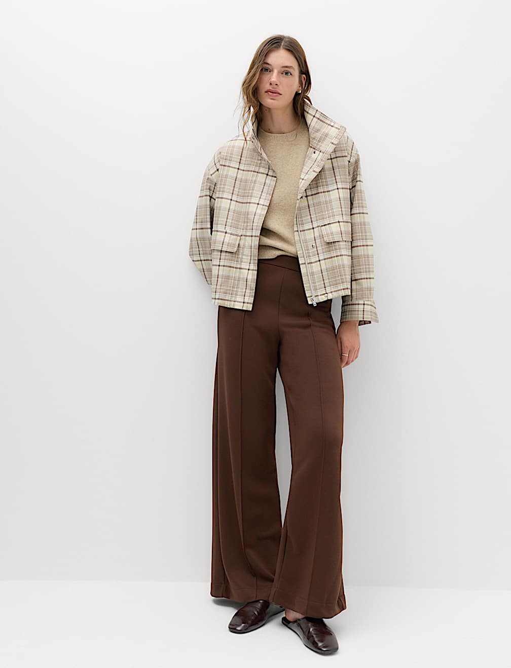 Premium Jersey Seam Detail Wide Leg Trousers