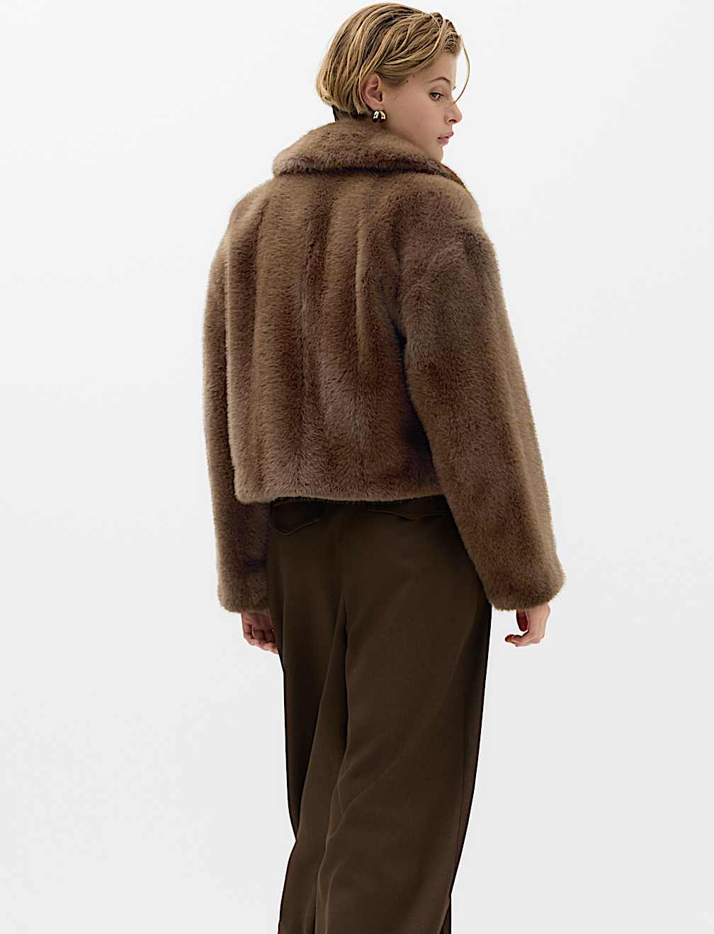 Faux Fur Collared Short Jacket