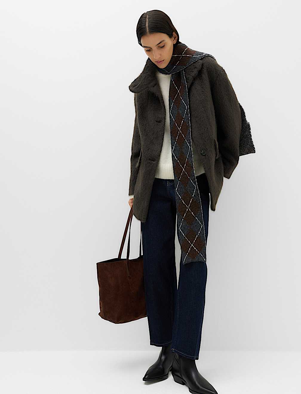 Brushed Funnel Neck Midi Coat