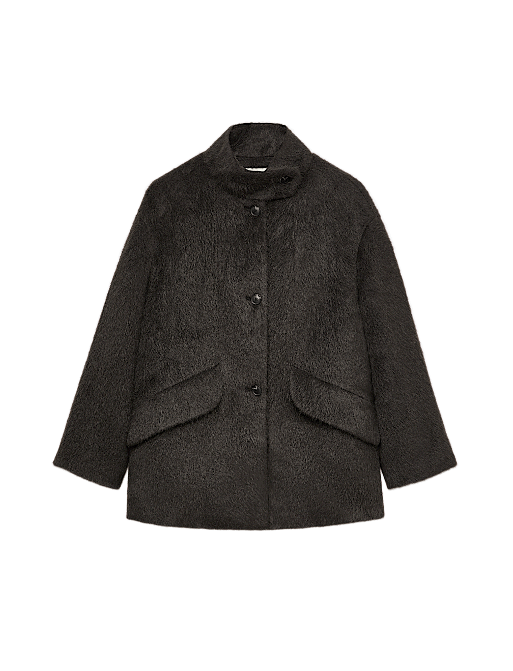 Brushed Funnel Neck Midi Coat