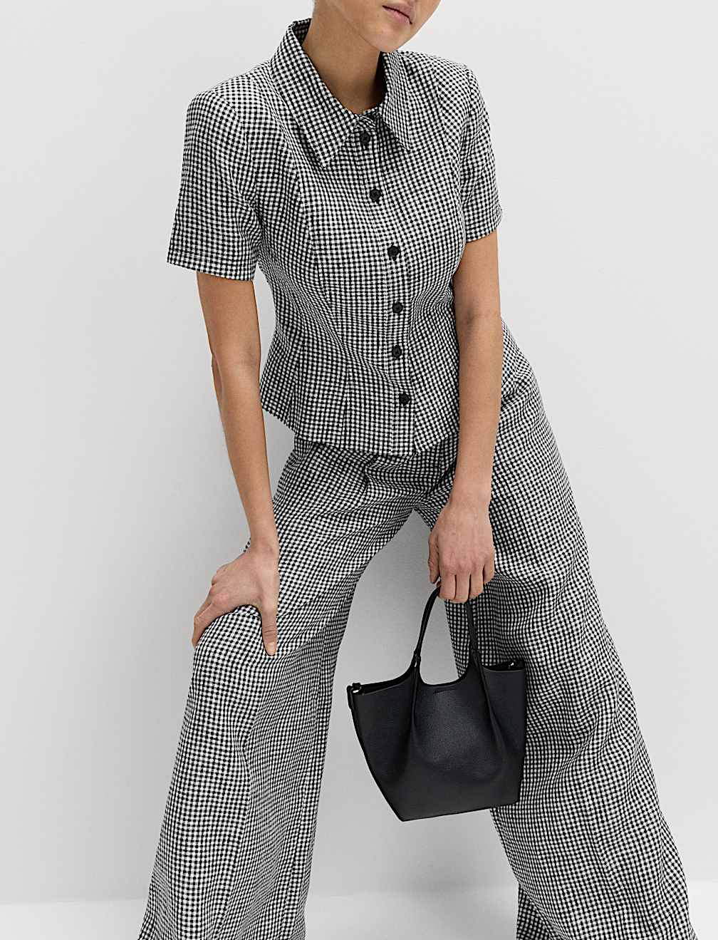 Pure Linen Tailored Checked Collared Jacket