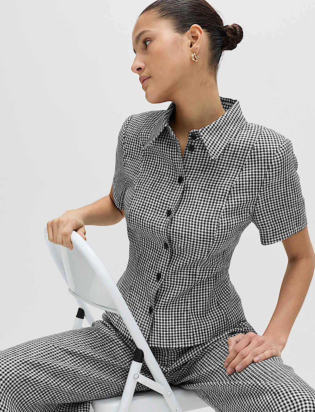 Pure Linen Tailored Checked Collared Jacket