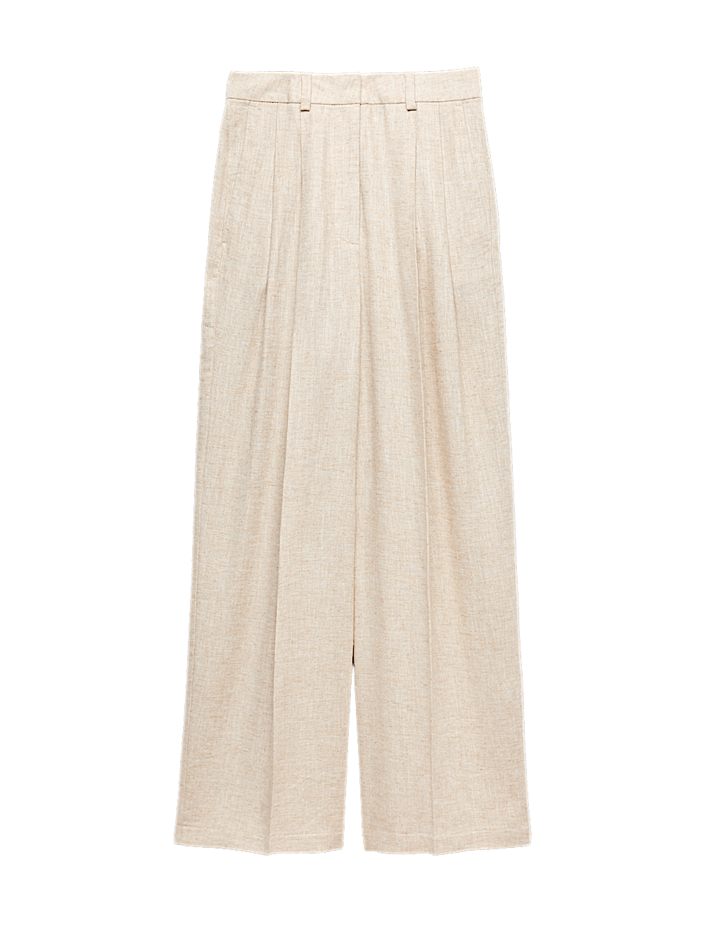 Linen Blend Pleat Front Wide Leg Trousers
