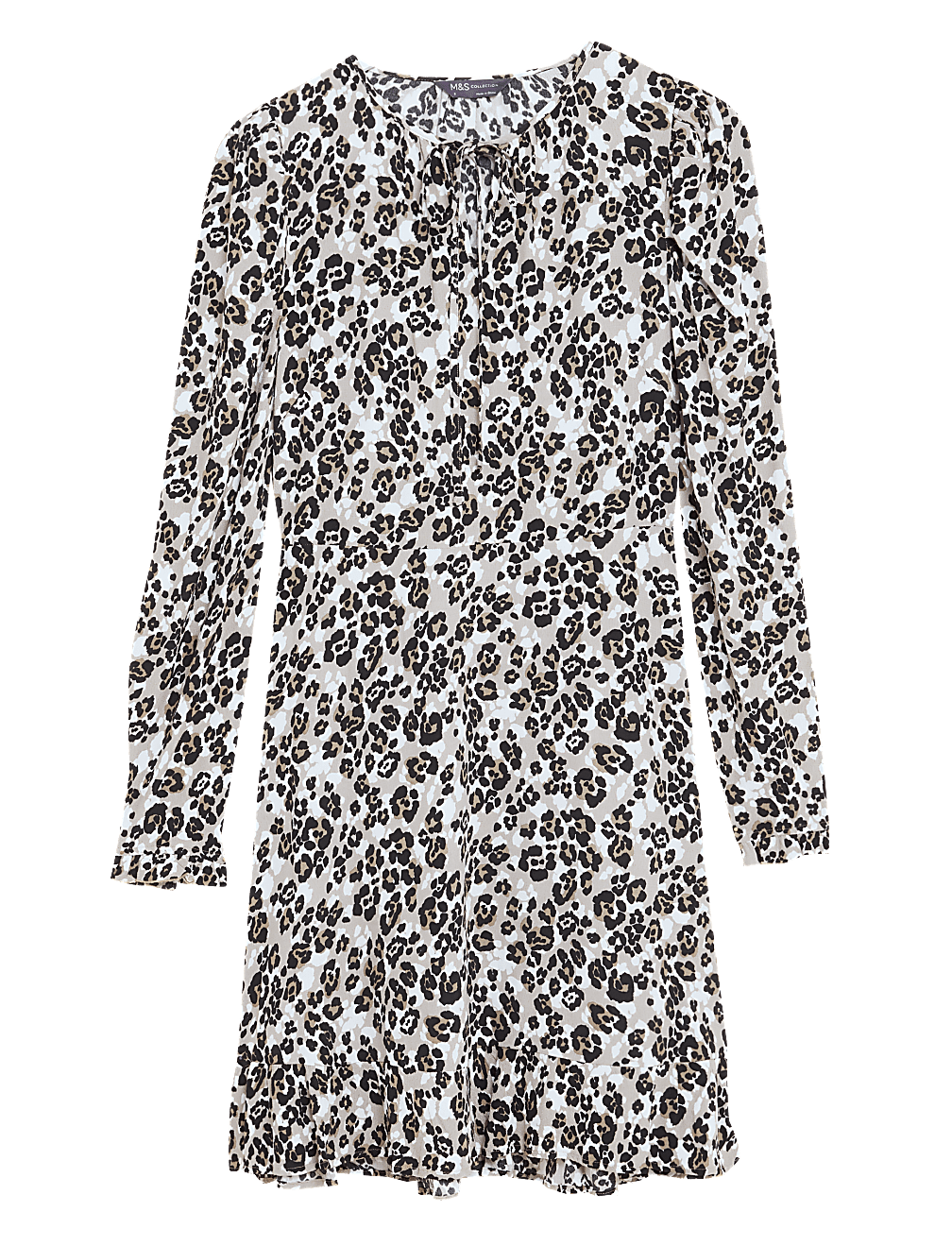 Animal Print Tie Neck Mini Skater Dress