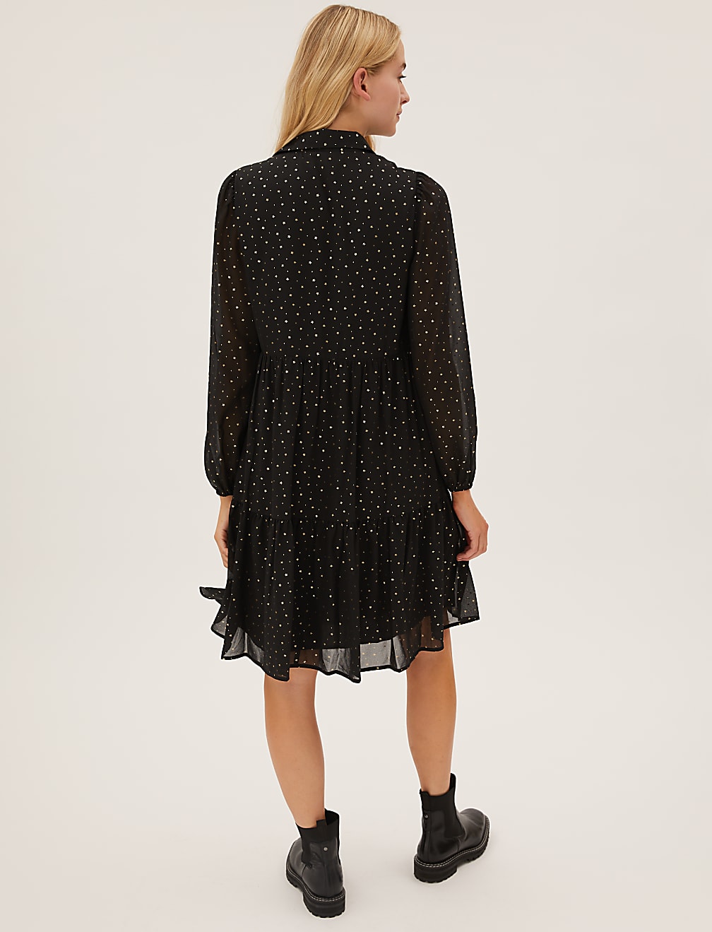 Foil Star Print Knee Length Shirt Dress