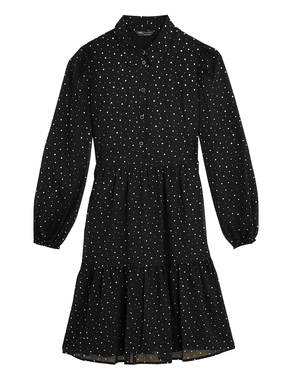 Foil Star Print Knee Length Shirt Dress