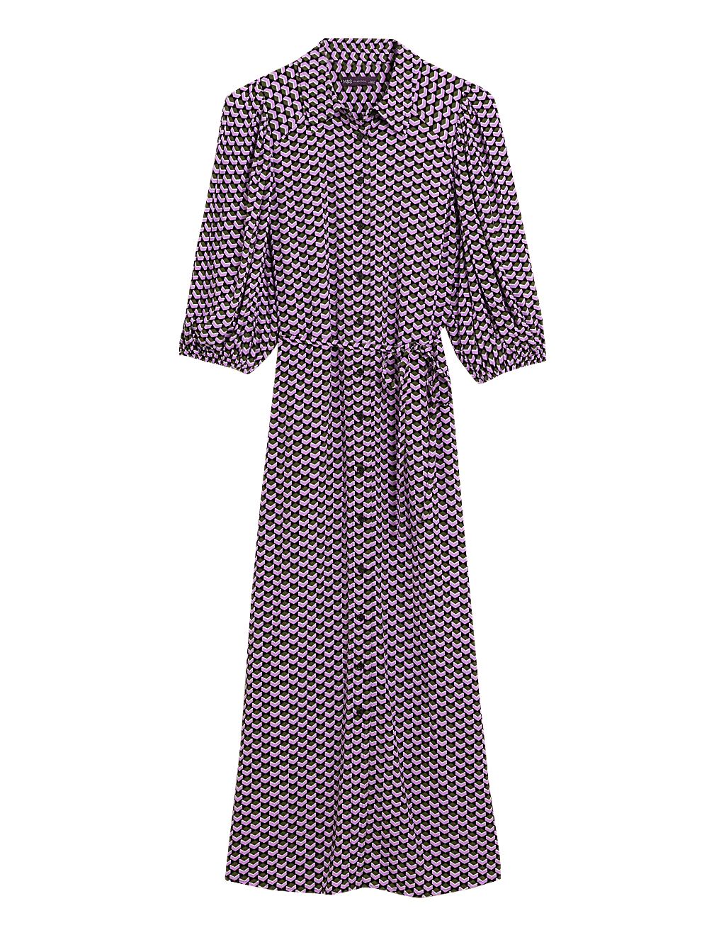 Geometric Print Collared Midi Shirt Dress