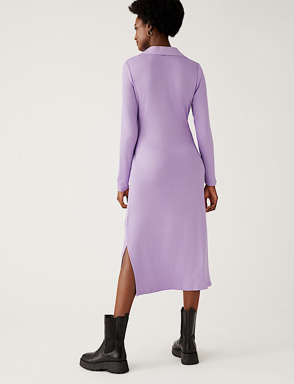 Ribbed V-Neck Tie Front Midi Column Dress