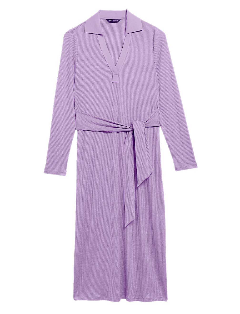 Ribbed V-Neck Tie Front Midi Column Dress