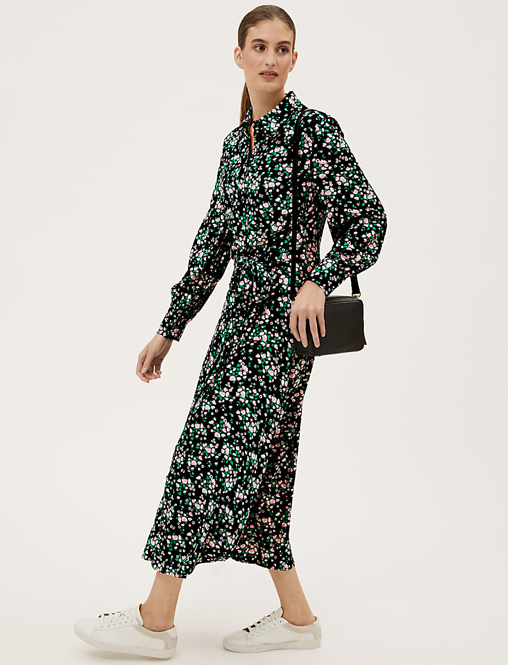 Floral Tie Front Midaxi Shirt Dress