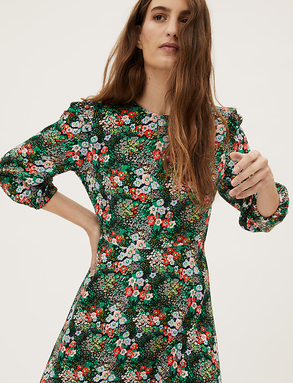 Floral Frill Detail Midaxi Tea Dress