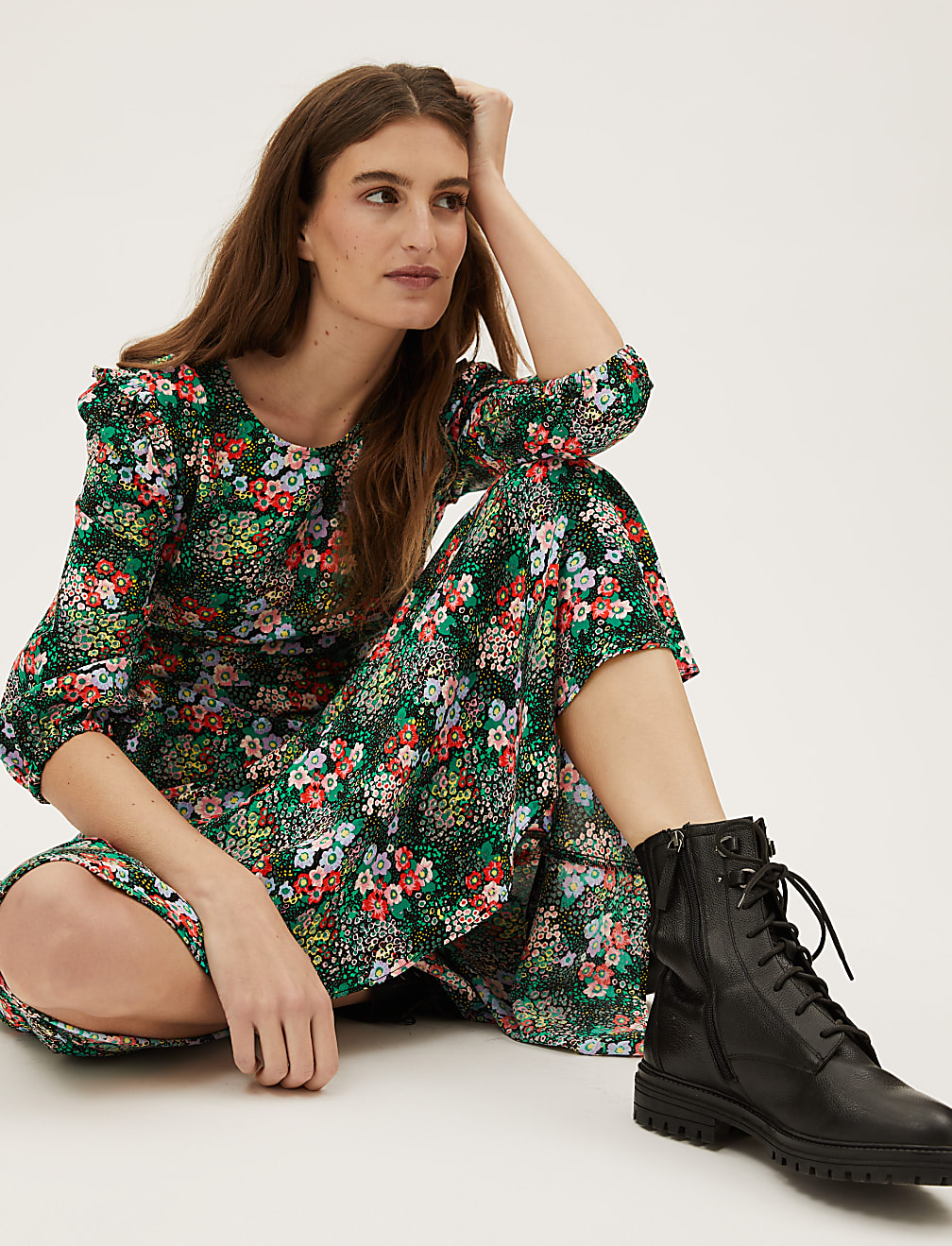 Floral Frill Detail Midaxi Tea Dress
