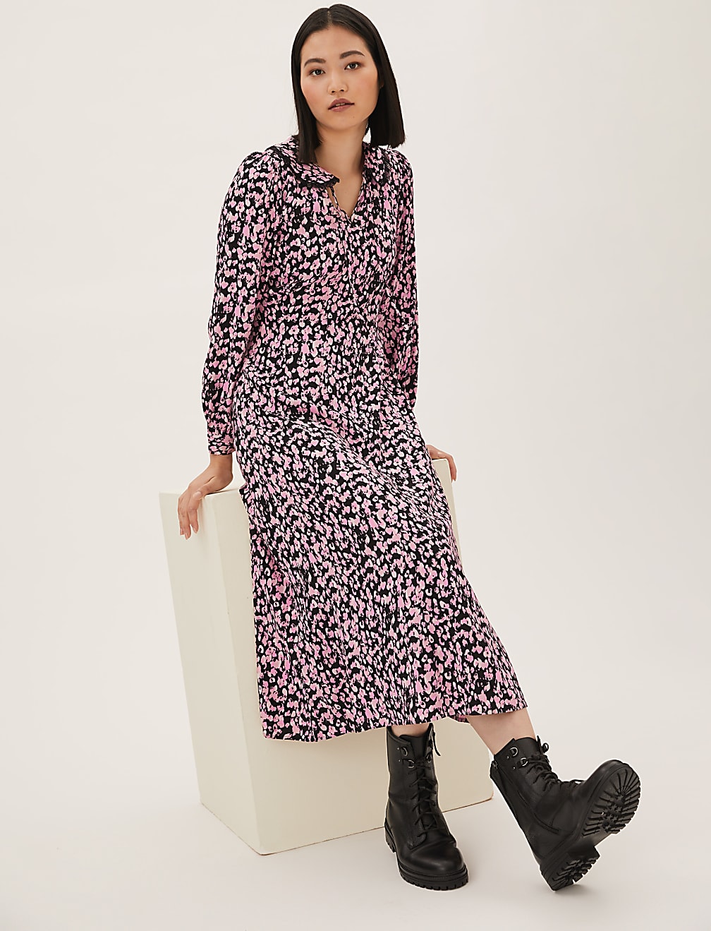Printed Collared Midi Tea Dress