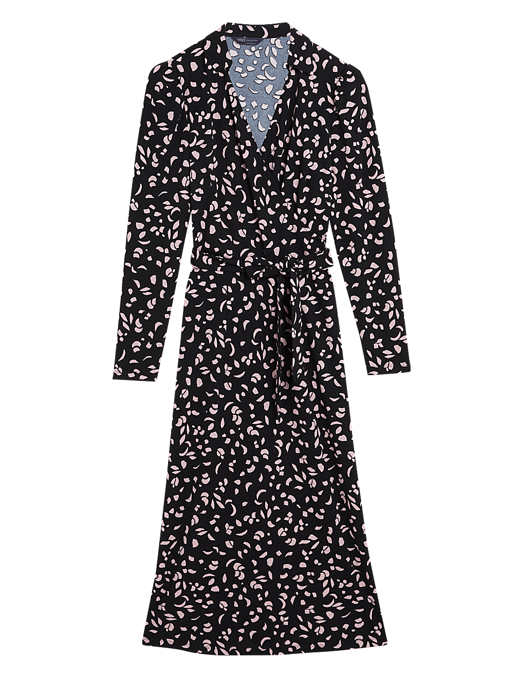 Printed Collared Midi Wrap Dress