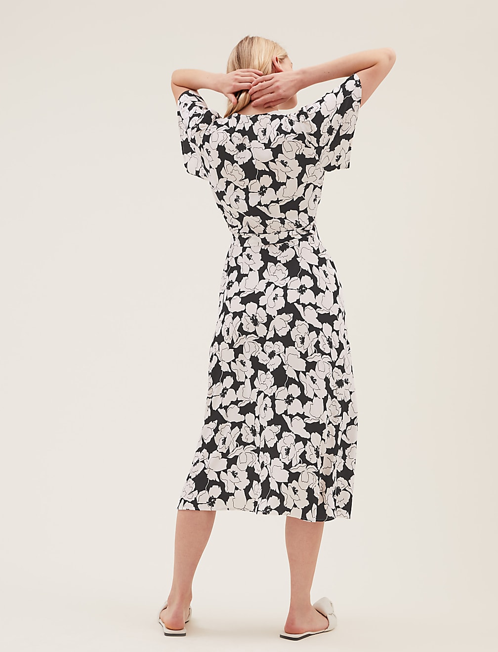 Floral Short Sleeve Midi Wrap Dress