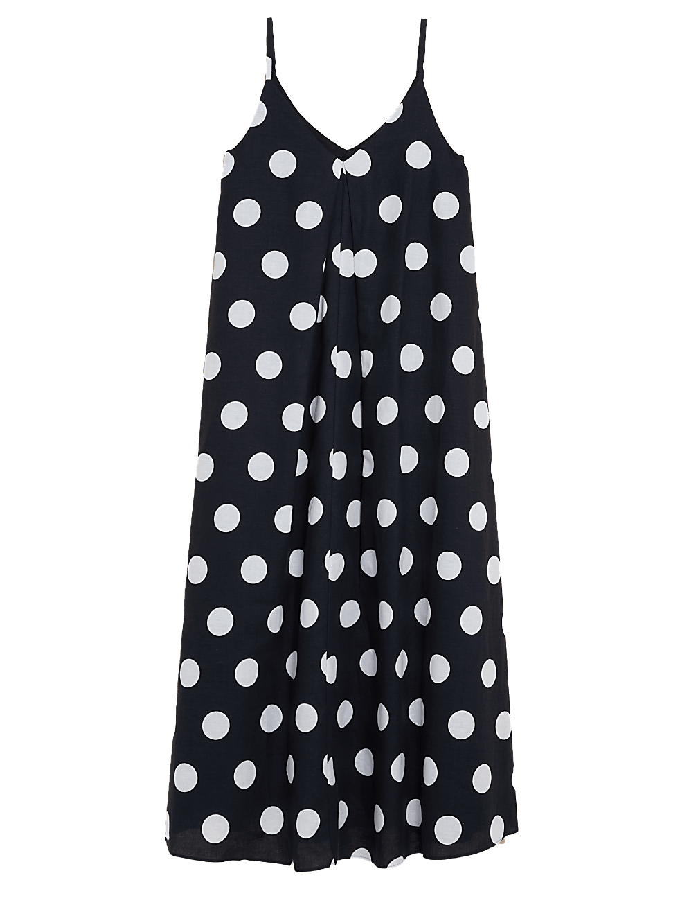 Linen Rich Polka Dot V-Neck Slip Dress
