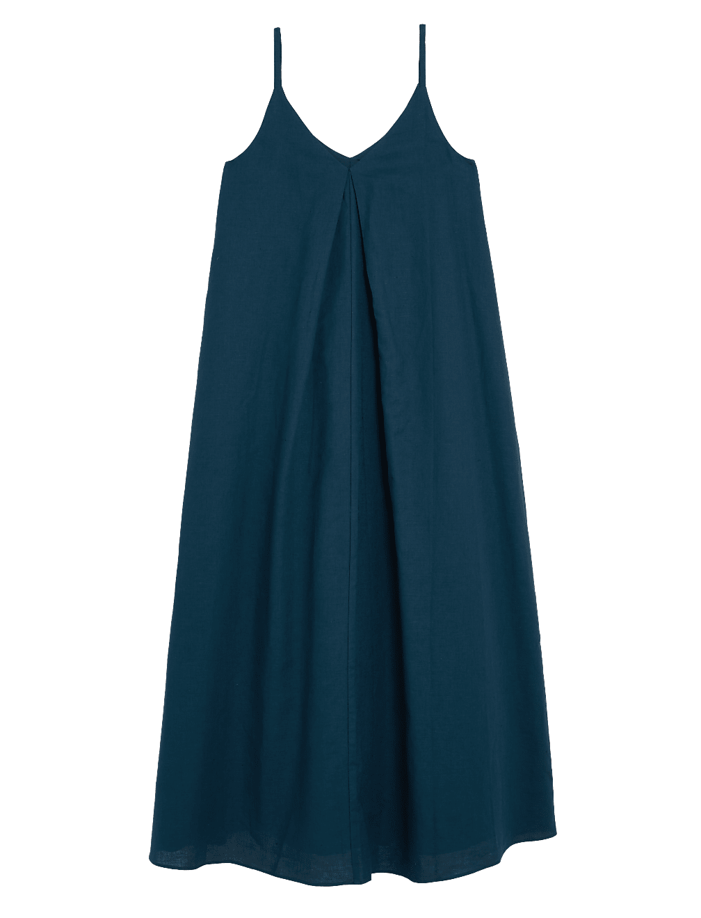 Linen Rich V-Neck Pleated Midi Slip Dress