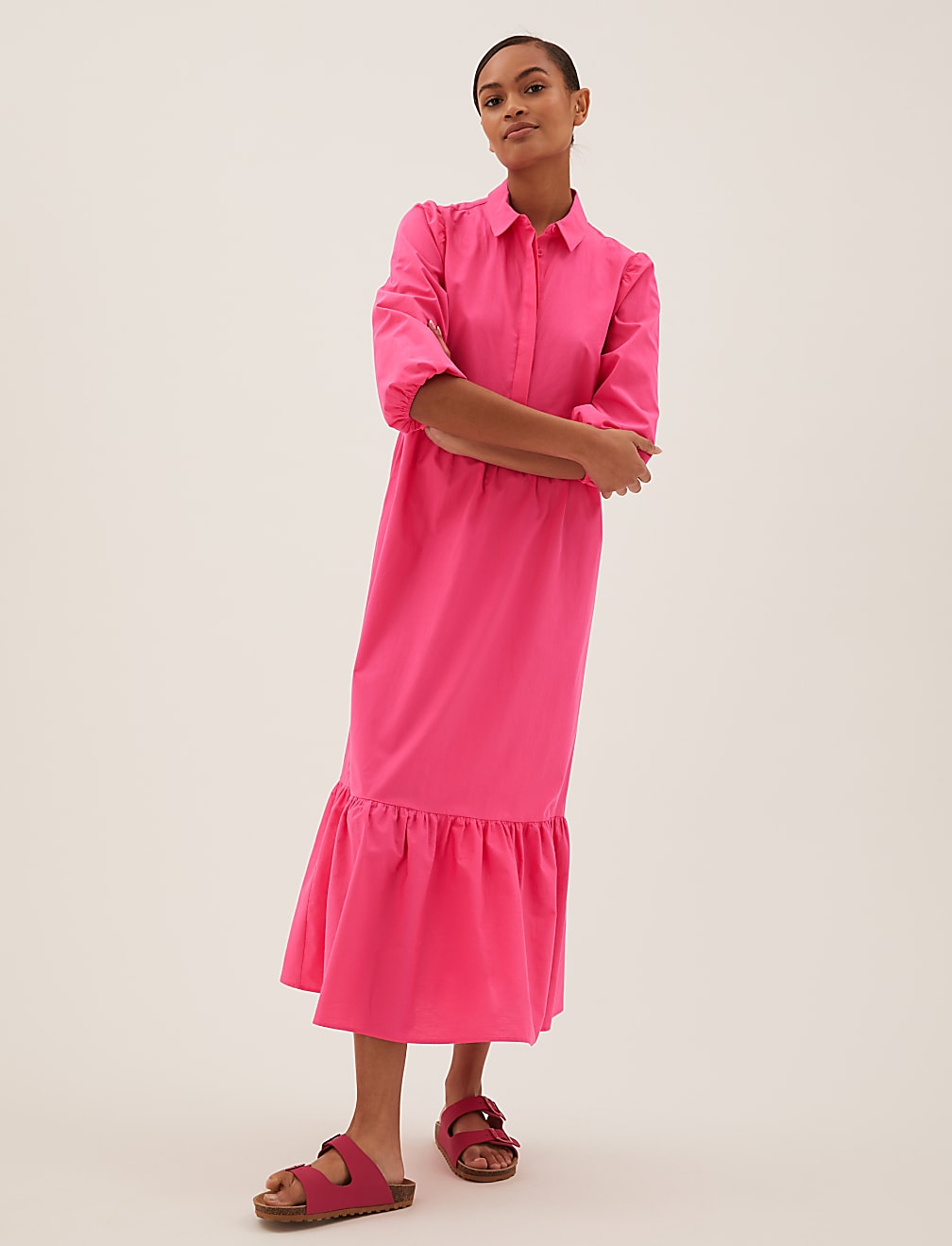 Pure Cotton Midi Shirt Dress