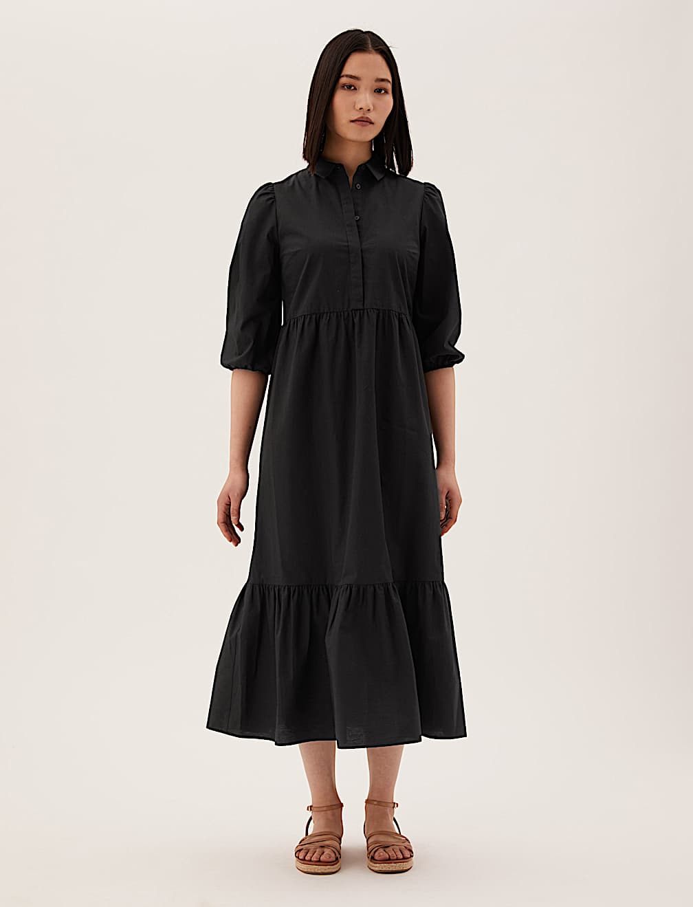 Pure Cotton Midi Shirt Dress