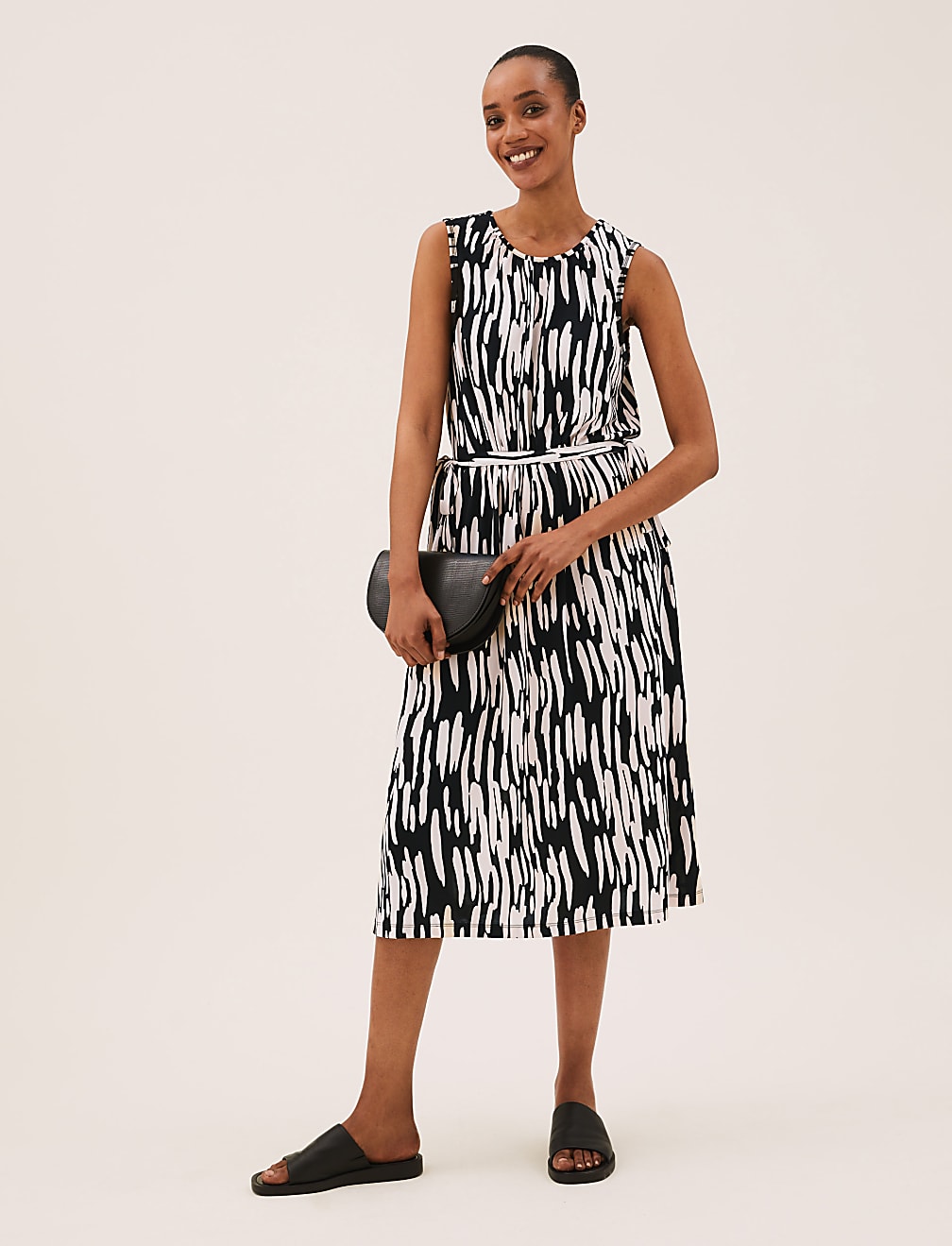 Jersey Animal Print Midi Waisted Dress