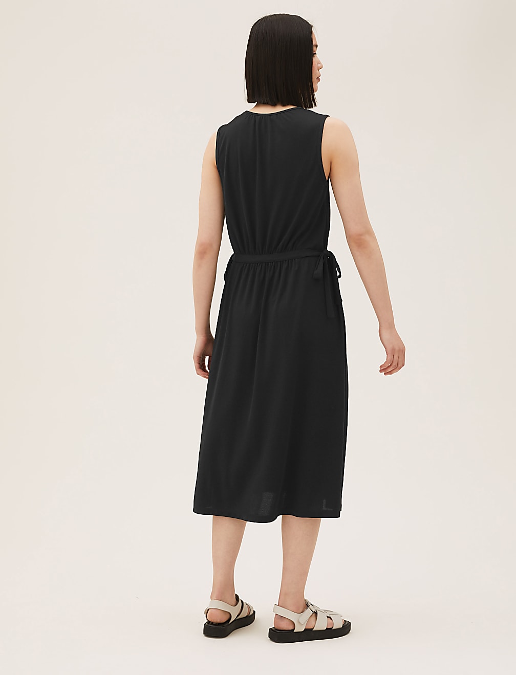 Jersey Sleeveless Midi Waisted Dress
