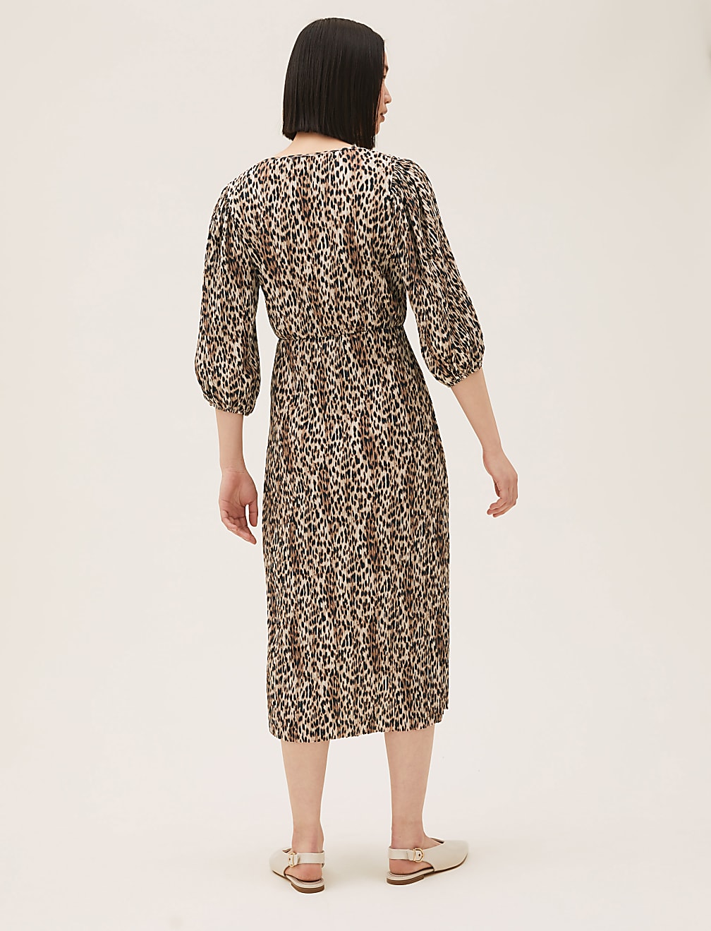 Jersey Plisse Animal Print Midi Dress
