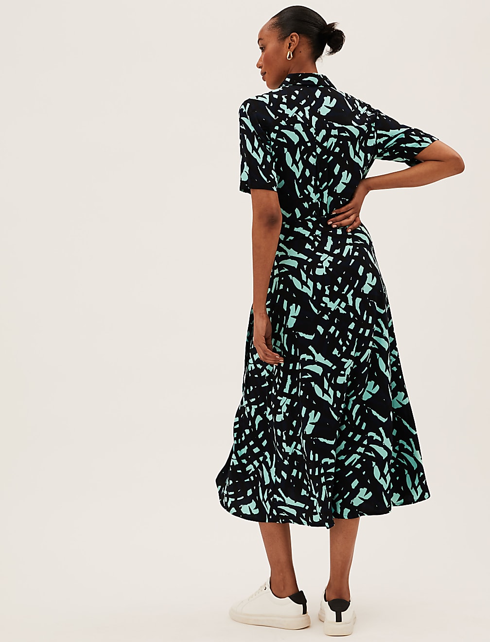 Printed Belted Midi Shirt Dress