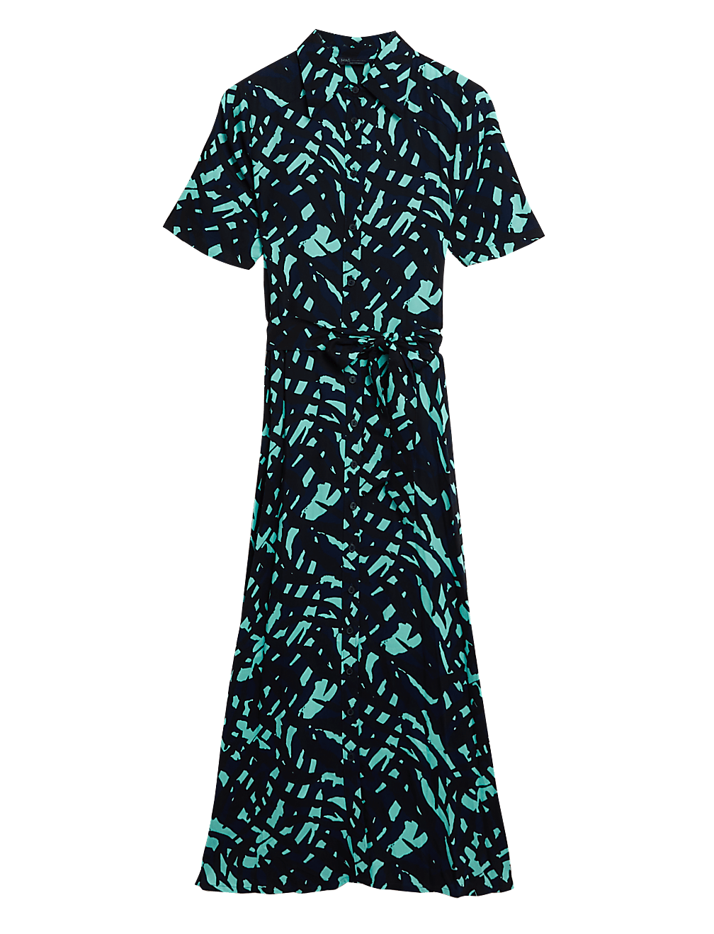 Printed Belted Midi Shirt Dress