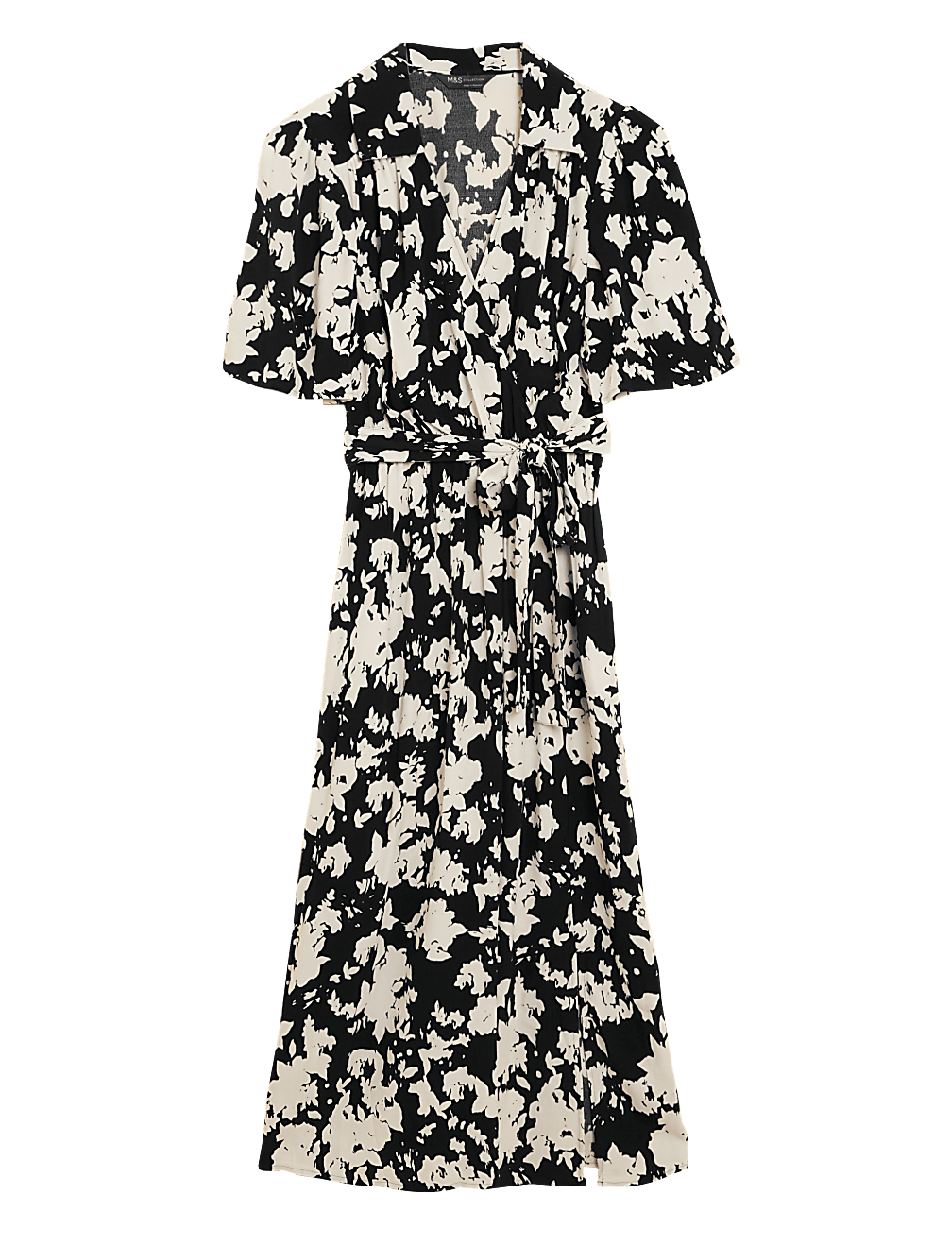 Floral V-Neck Angel Sleeve Midi Wrap Dress