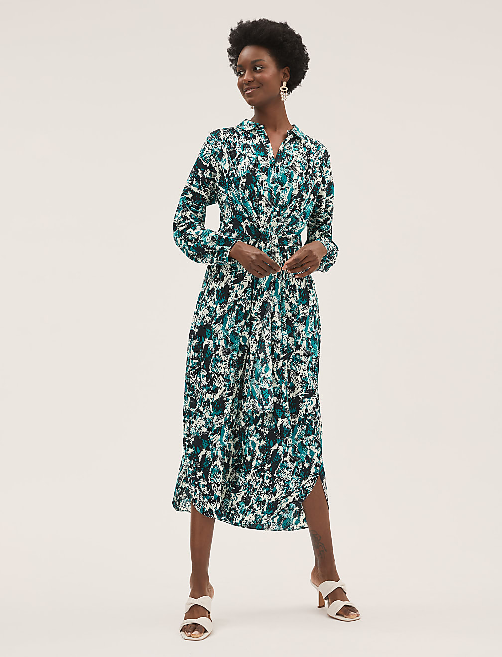 Animal Print Tie Front Midaxi Shirt Dress