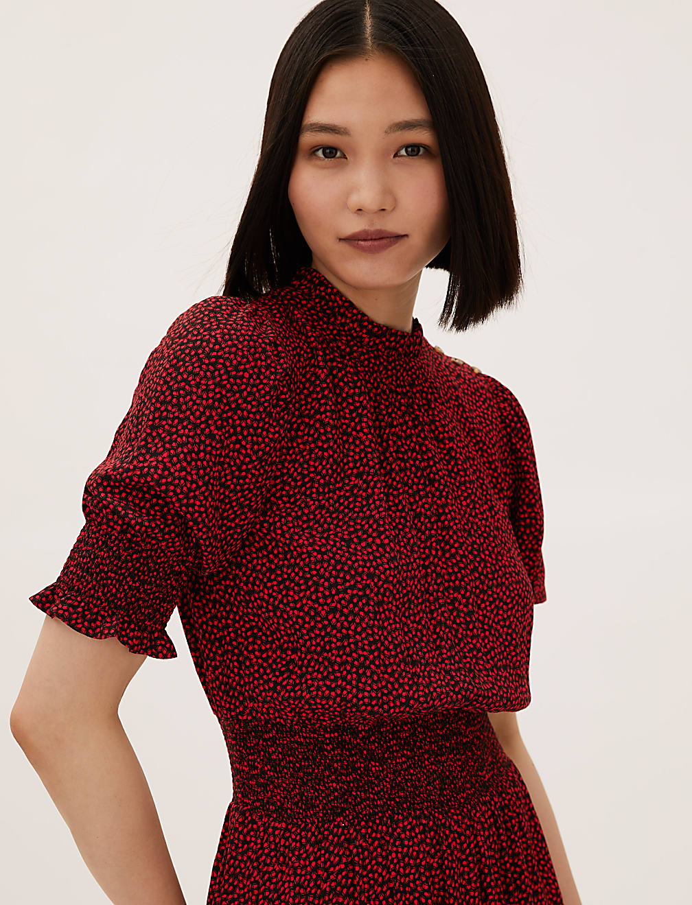 Animal Print Puff Sleeve Midi Waisted Dress