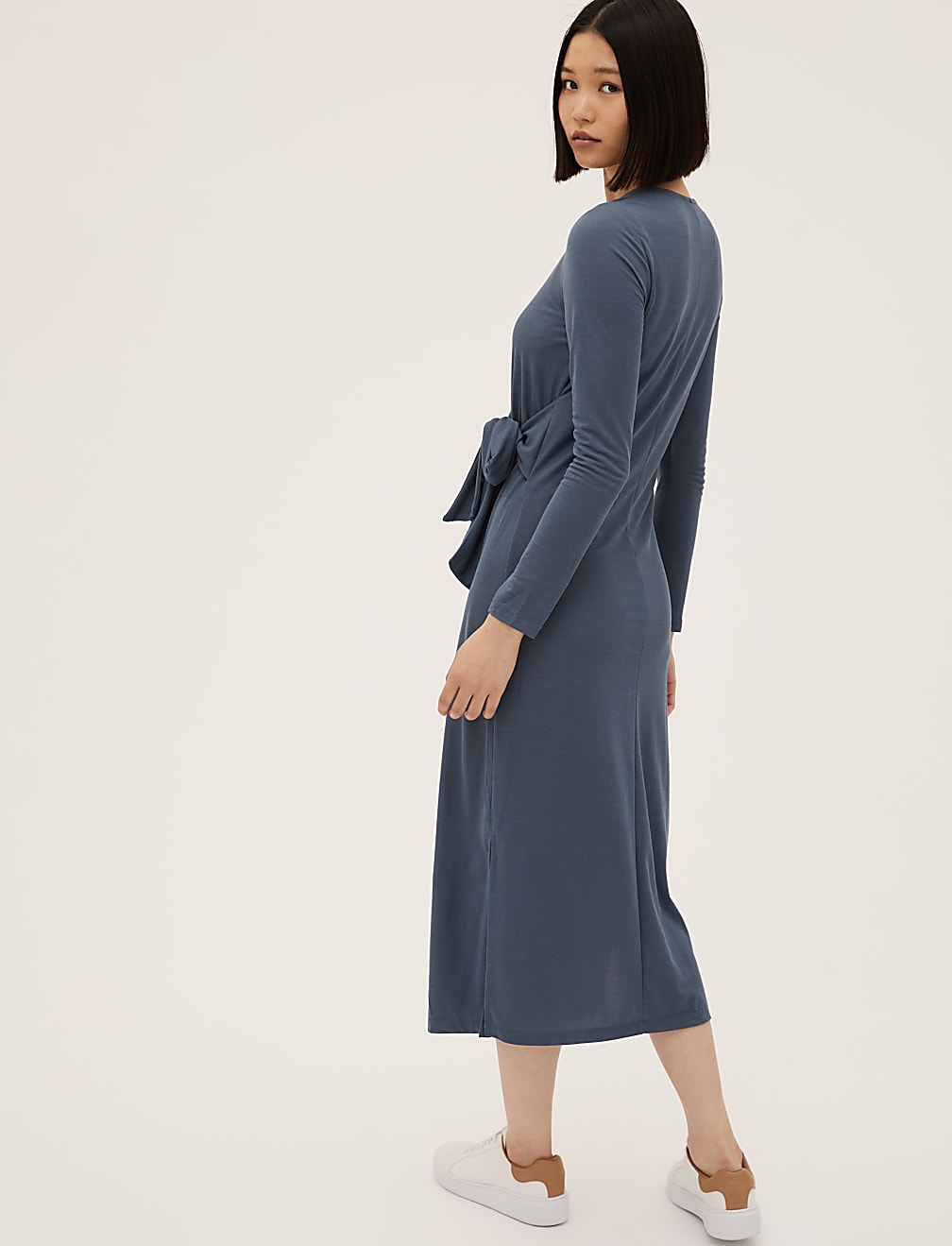 Jersey Round Neck Midi Column Dress