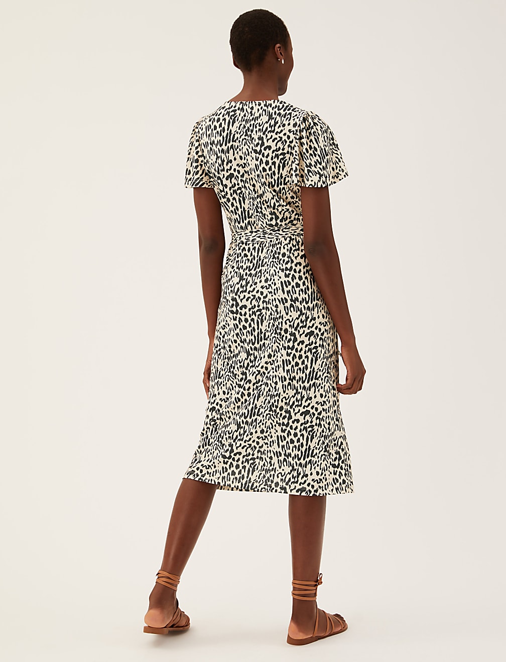 Jersey Animal Print V-Neck Midi Wrap Dress