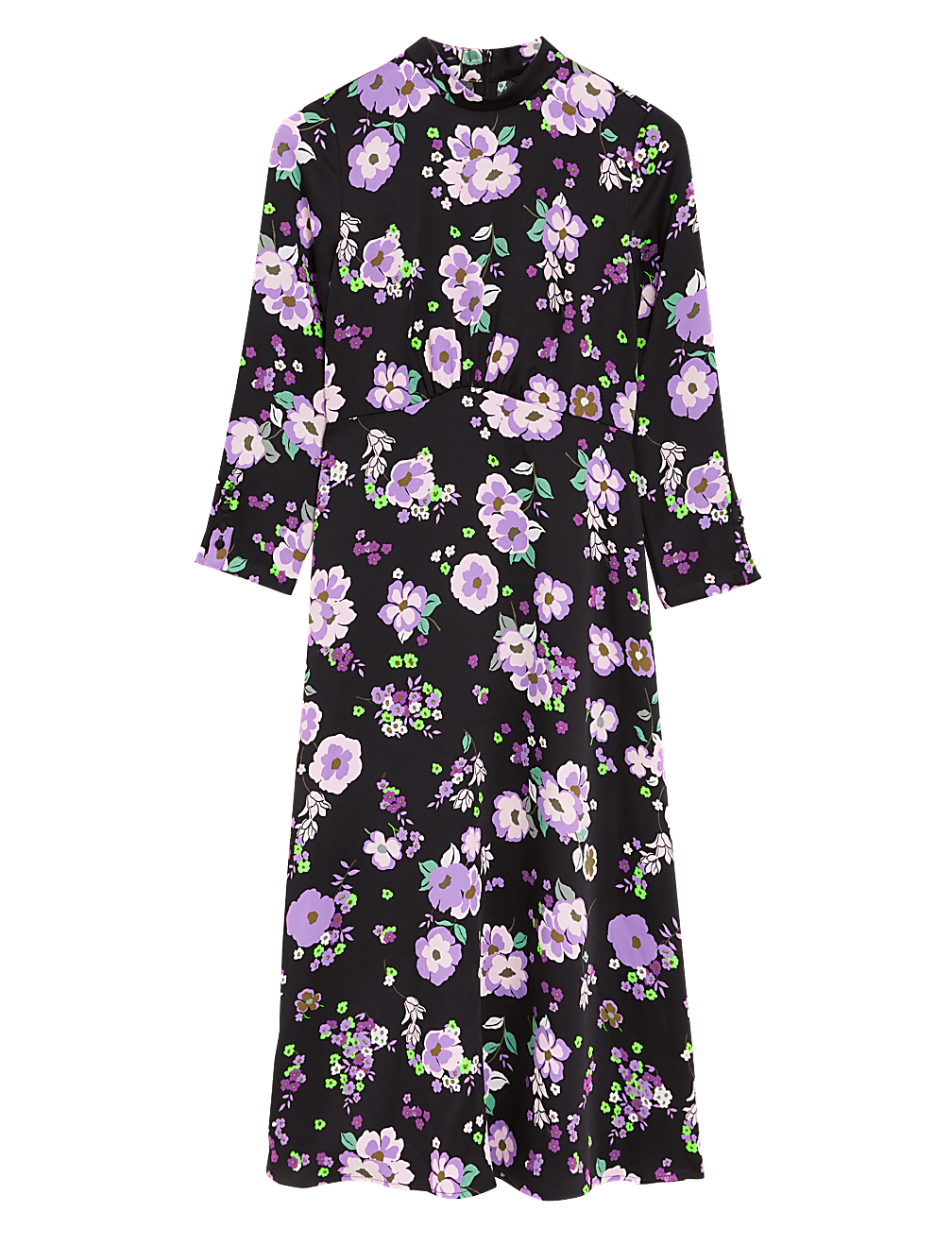 Satin Floral Button Detail Midi Dress