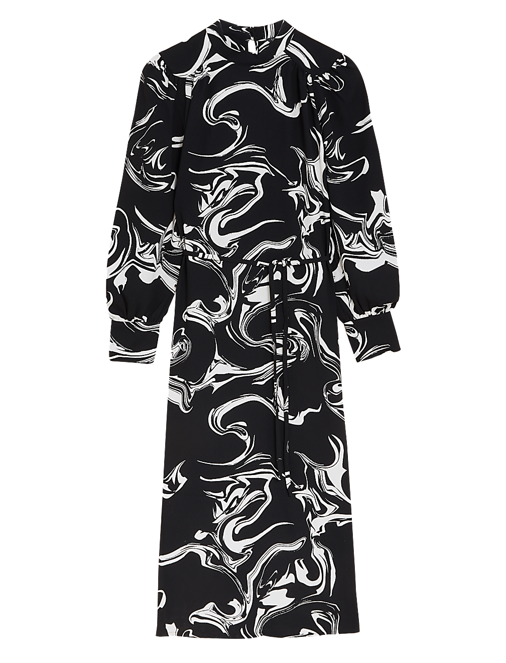 Marble Print Round Neck Midi Column Dress