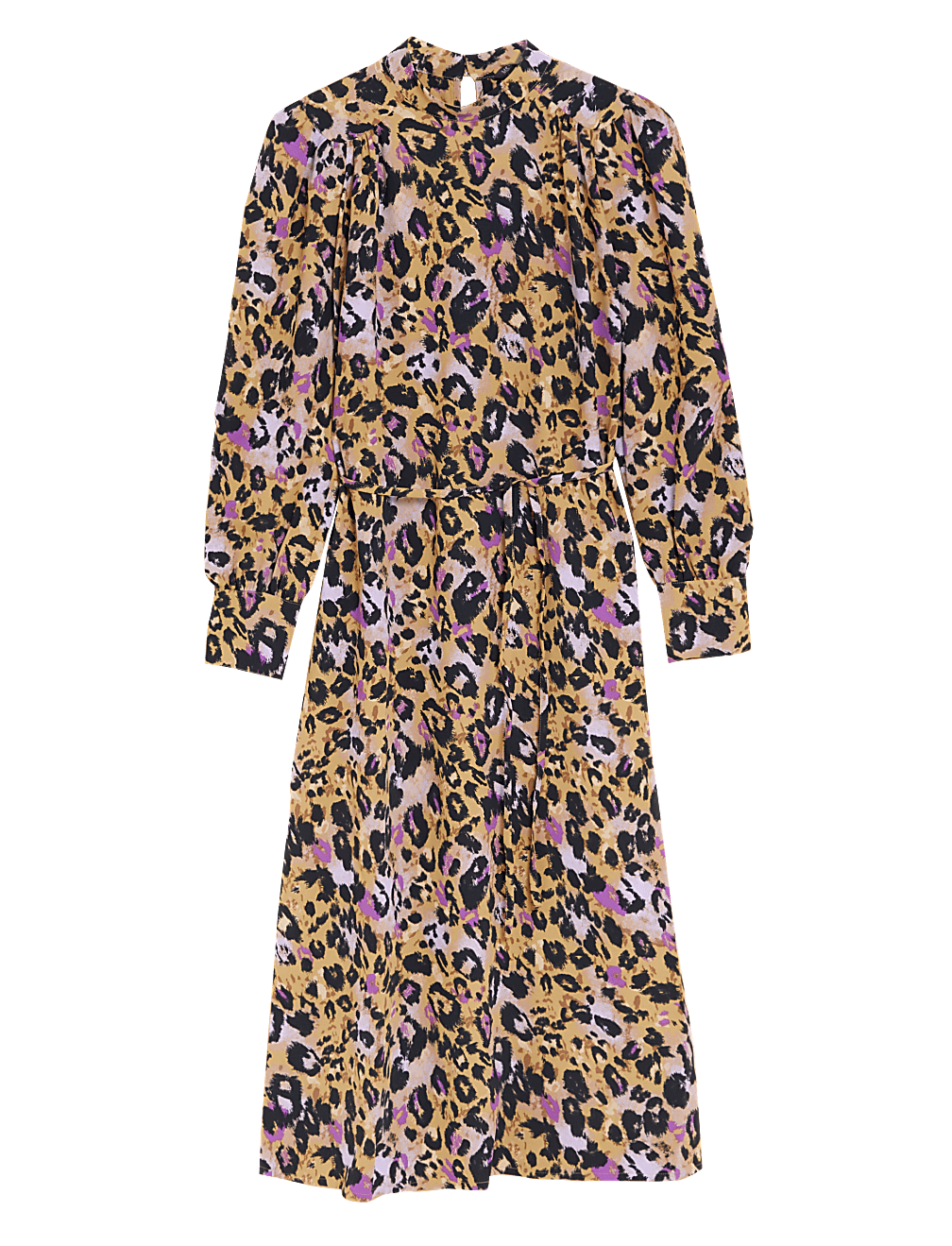 Animal Print Round Neck Midi Column Dress