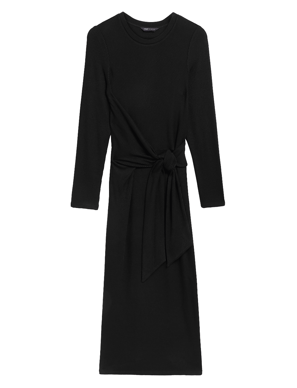 Jersey Ribbed Round Neck Midi Column Dress
