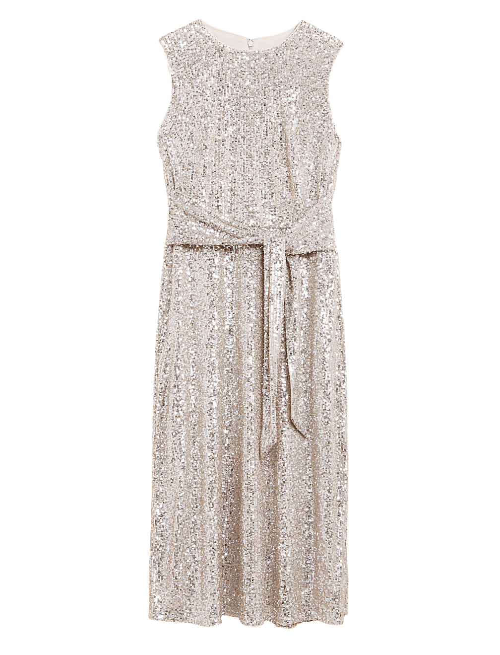 Sequin Round Neck Tie Front Midi Tea Dress