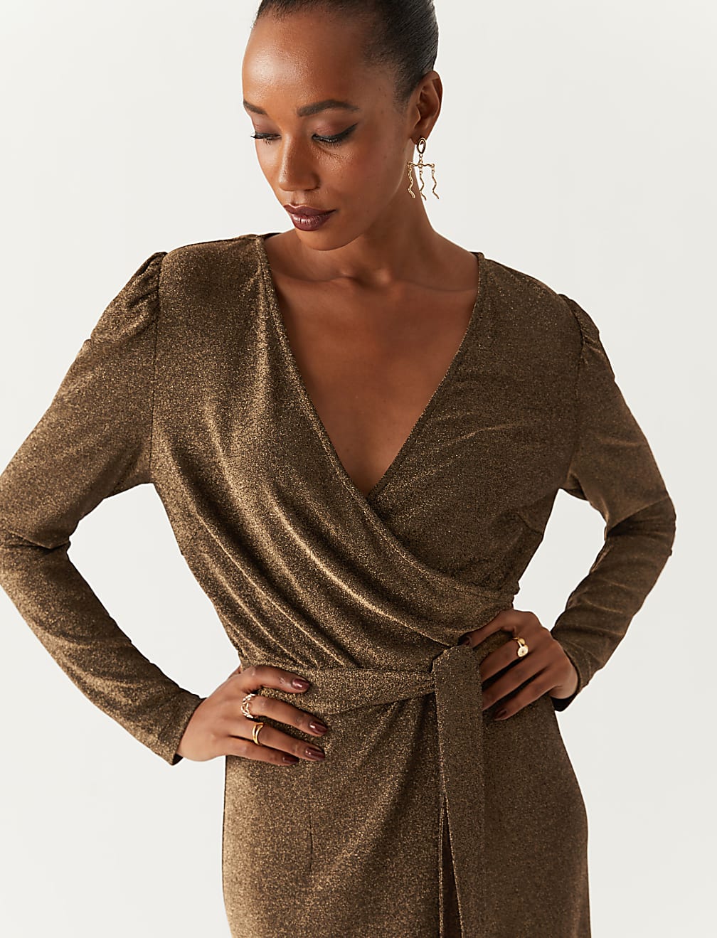 V-Neck Midi Wrap Dress