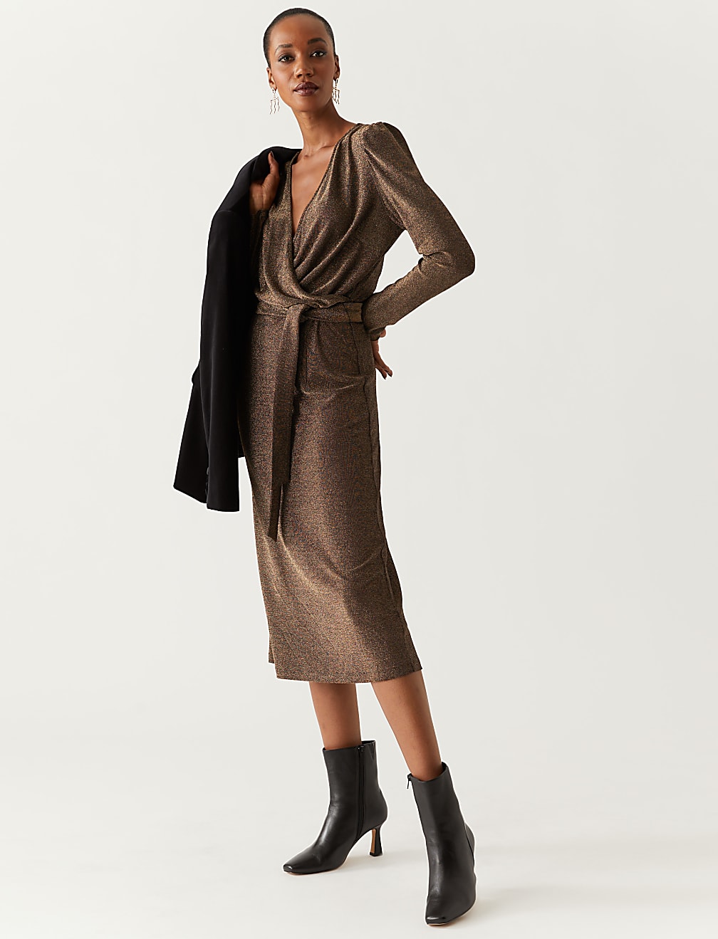 V-Neck Midi Wrap Dress